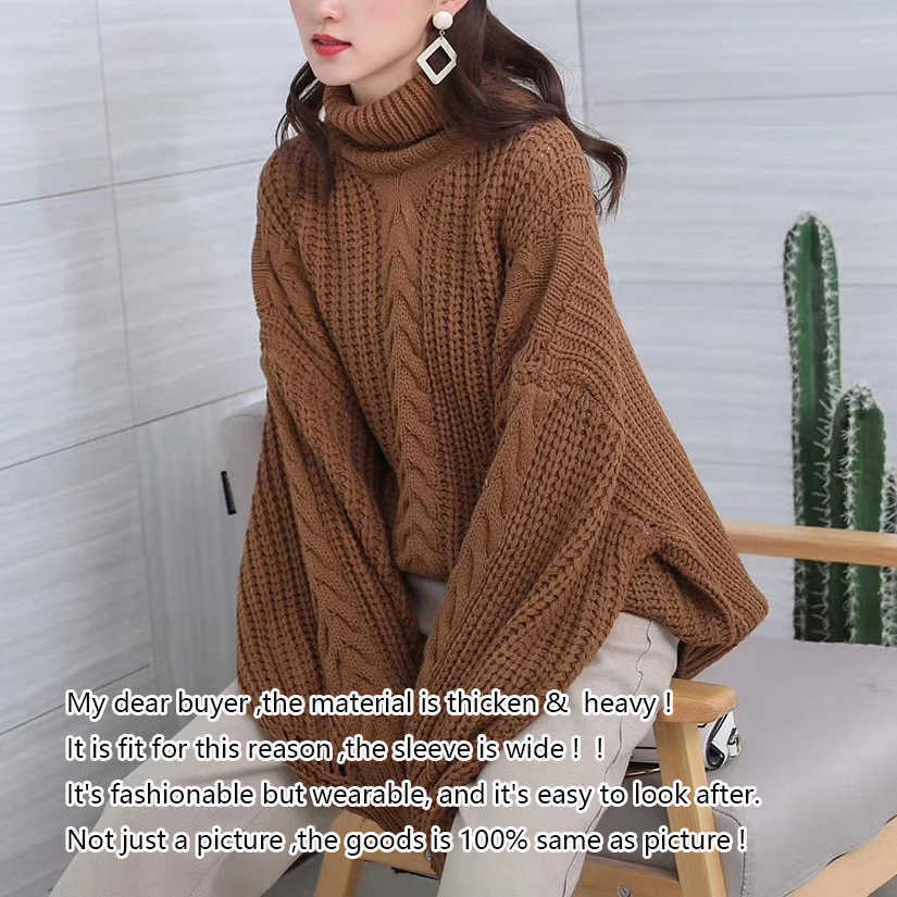 Women Turtleneck Sweaters High Quality Autumn Winter Pull Jumpers European Twist Lantern Sleeve Oversized Sweater C-281 211018