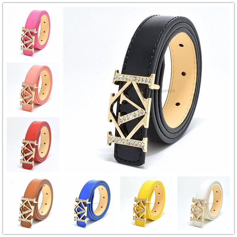 Designer Kids Rhinestone Smooth buckle belt children metal letter buckles belts Boys Girls PU leather all-match accessories women waistband A7087 от DHgate WW