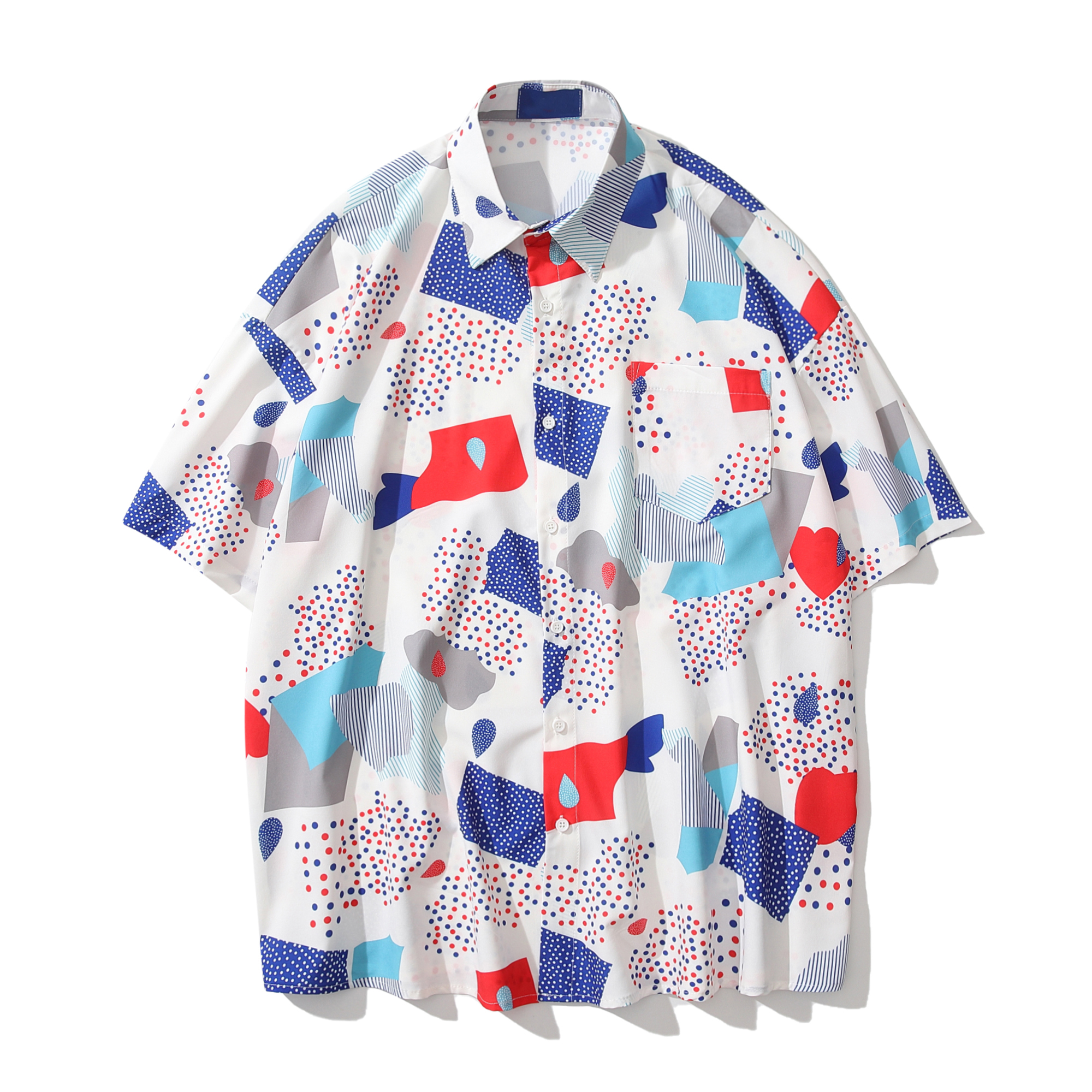 Shirt Men Printed Men's Shirts Short Sleeve Summer Hawaiian, White
