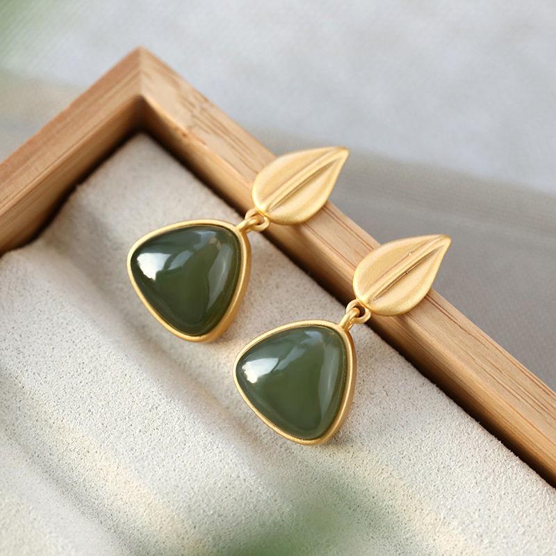 Dangle & Chandelier Silver Inlaid Natural Hetian Chalcedony Earrings Chinese Style Retro Geometric Leaves Elegant Light Luxury Women's Brand
Dangle & Chandelier Silver Inlaid Natural Hetian Chalcedony Earrings Chinese Style Retro Geometric Leaves Elegant Light Luxury Women's Brand