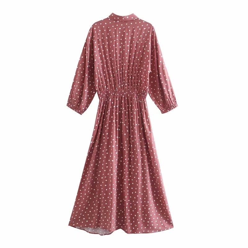 vintage hoho women long dresses summer red polka dot ladies shirt casual female knee-length girls chic 210430