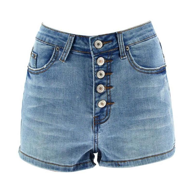 Short Jeans Women Korean Style Casual Blue Mid Waist Button Loose Denim Shorts Ladies Plus Size Feminine Women's