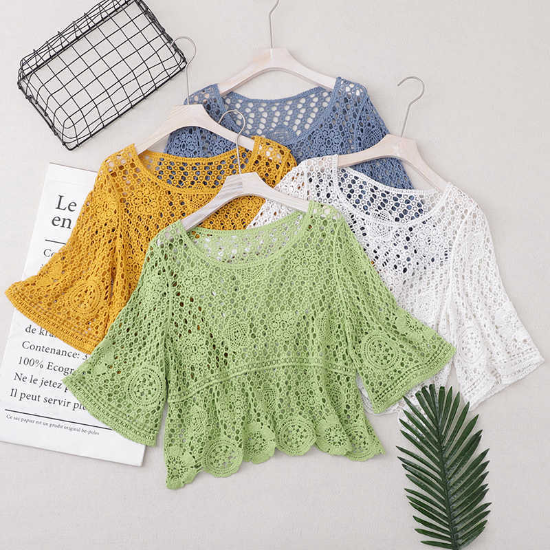Oversized Women kint sweater Pullover summer short hedging knitted hollow flower small outer super fairy all-match lace top 210604, White
Oversized Women kint sweater Pullover summer short hedging knitted hollow flower small outer super fairy all-match lace top 210604, White