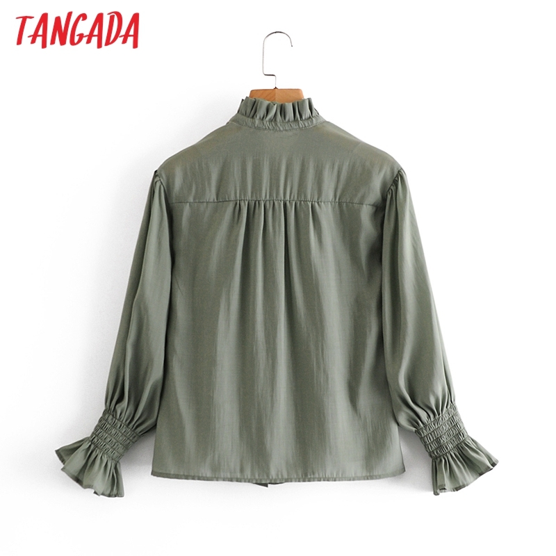 Women Retro Ruffles Solid Romantic Blouse Long Sleeve Chic Female Shirt Tops 3A25 210416