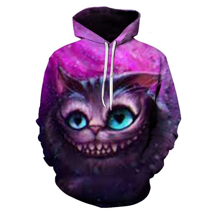 3D striped cat animation special effect Style Men's and women's street personality fashion round neck hooded long sleeve sweater