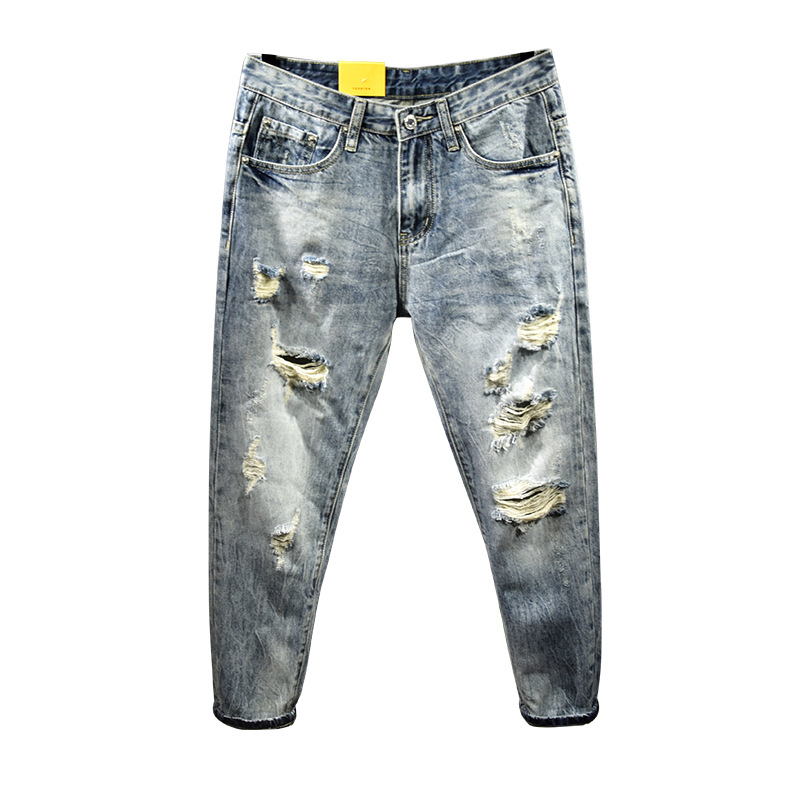 Binding Feet Ripped Denim Jeans Men's New Korean Feet Scratched Beggar Pants Youth All-match Ankle Length Teenagers Pencil Pants, Blue
Binding Feet Ripped Denim Jeans Men's New Korean Feet Scratched Beggar Pants Youth All-match Ankle Length Teenagers Pencil Pants, Blue