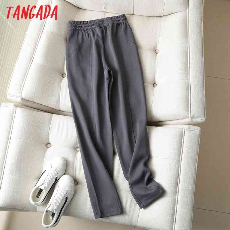 women dark gray cargo strethy waist pants trousers joggers female sweatpants 6D80 210416
