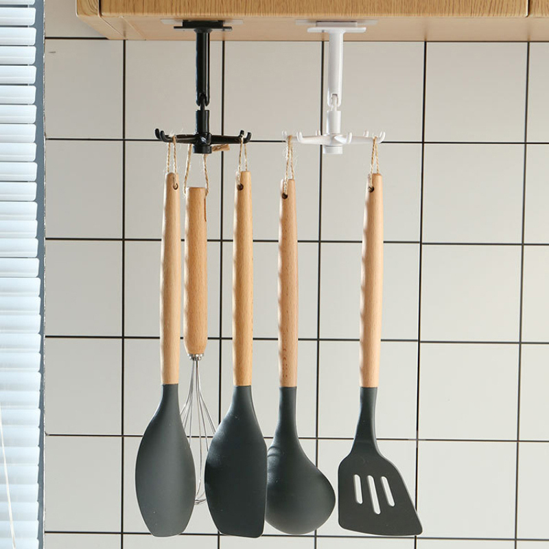 ABS Punch-free Multi-Purpose Hooks 360 Degree Rotatable Kitchen Hook Home Storage Accessories Organizer Kitchen Storage