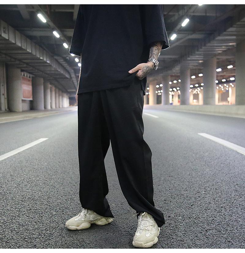 Dark Wind All-match Straight Loose Drape Black Trousers, Hip-hop Trendy Skateboard Wide-leg Casual Pants Men Men's