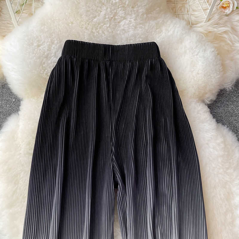DEAT Women Pleated Straight Gradient Colour Long Pants Arrivals Temperament Fashion Spring Summer 11D1412 210709