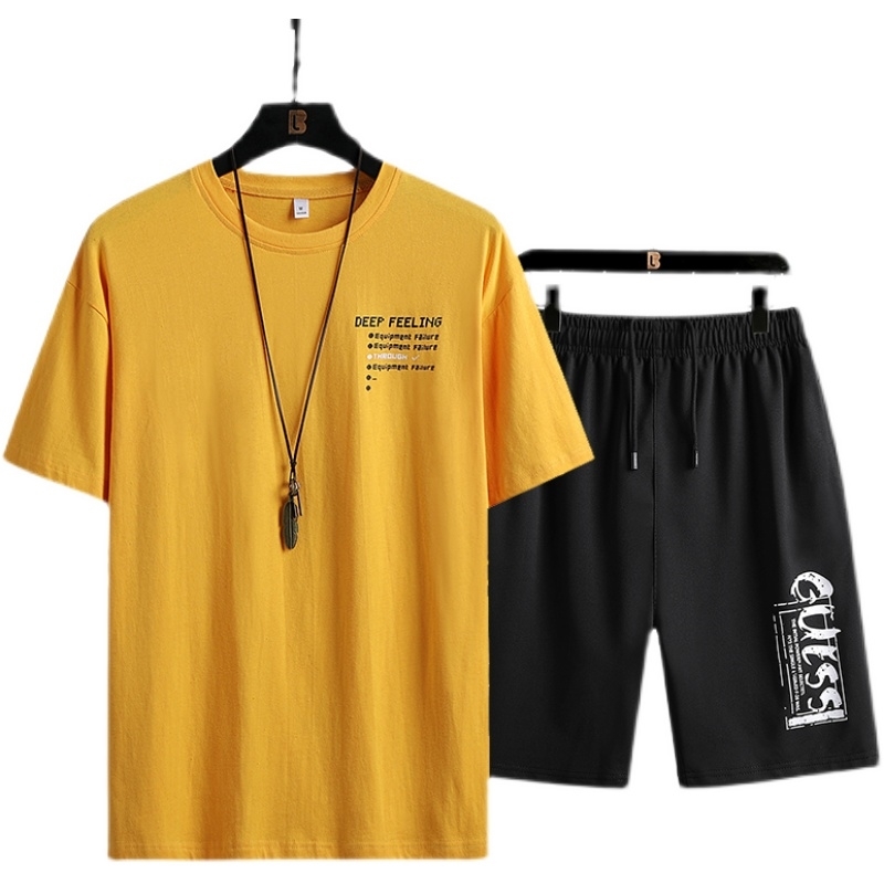 Men Tracksuit 2 Pieces Print Male Clothing Sportswear Set T Shirt+Casual Shorts 2PC Summer Short Sleeve Suit for Men 5XL 210603
