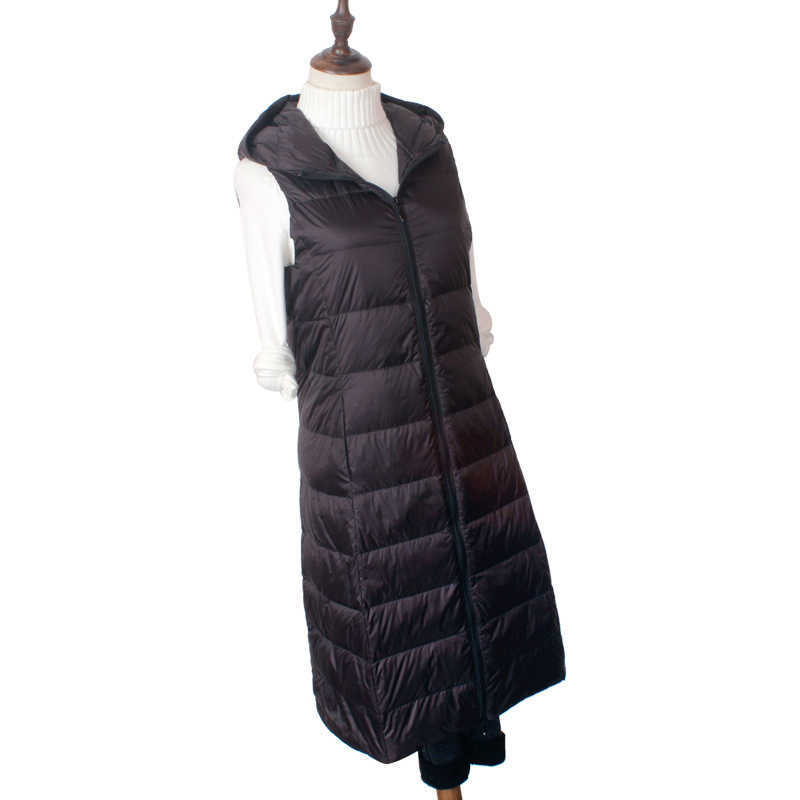 Schinteon Women Ultra Light Down Long Vest with Hood Casual Slim Waistcoat White Duck Down Gilet Arrival 210819