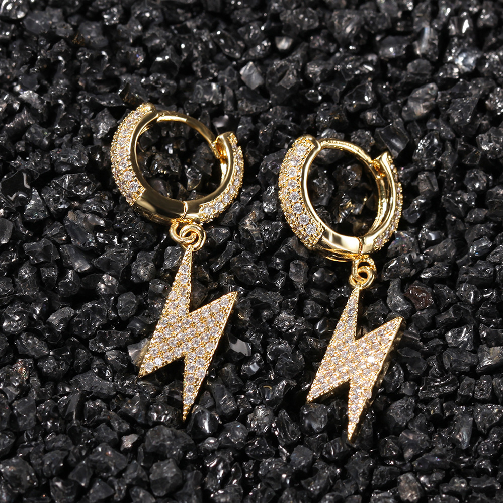 Lightning shape Micro inlaid Body Arts zircon Earrings for men women Fashion hip hop earring
Lightning shape Micro inlaid Body Arts zircon Earrings for men women Fashion hip hop earring