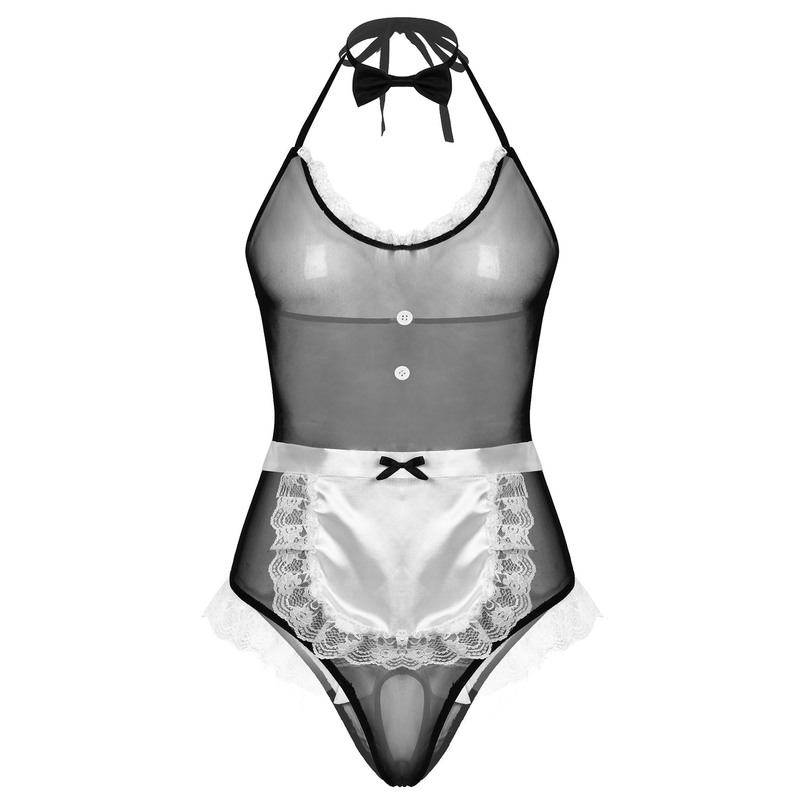 Mens Lingerie Sexy Maid Costume Lace Nightwear Erotic Outfit See-Through Lingerie Suit Lace Trim Bodysuit with Apron Bow Tie
Mens Lingerie Sexy Maid Costume Lace Nightwear Erotic Outfit See-Through Lingerie Suit Lace Trim Bodysuit with Apron Bow Tie