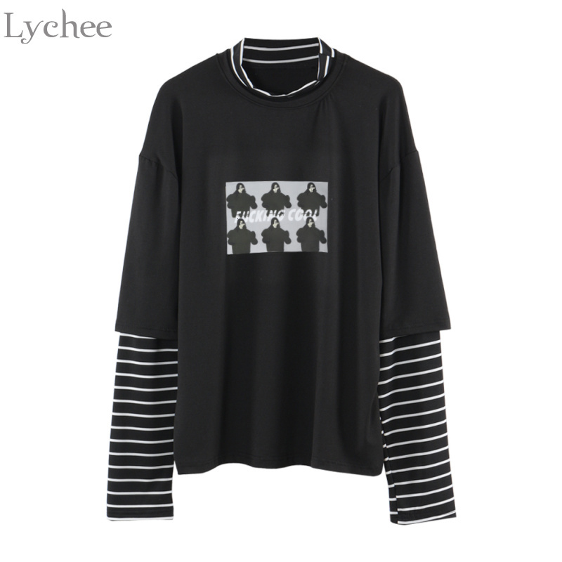 Women's T-Shirt Lychee Spring Autumn Women Character Letter Print Stripe Patchwork Casual Loose Long Sleeve Shirt Tee Top, White
Women's T-Shirt Lychee Spring Autumn Women Character Letter Print Stripe Patchwork Casual Loose Long Sleeve Shirt Tee Top, White