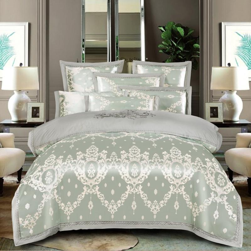 Luxury Silk Cotton Jacquard 4pcs Bedding 100%cotton Embroidered Duvet Cover Bed Sheet Pillowcase Drop Red Wedding Sets