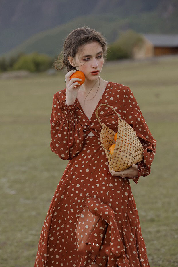 vintage red polka dot printed v-neck hollow out asymmetrical ruffles maxi dress women lady holiday party Female Clothing 210421