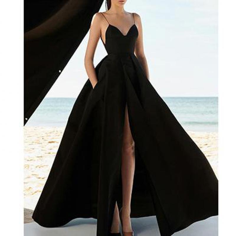 Women Dress Split Sleeveless V-Neck Black Sexy Dresses Plus Size Vintage Woman Party Night Summer Clothes 210513