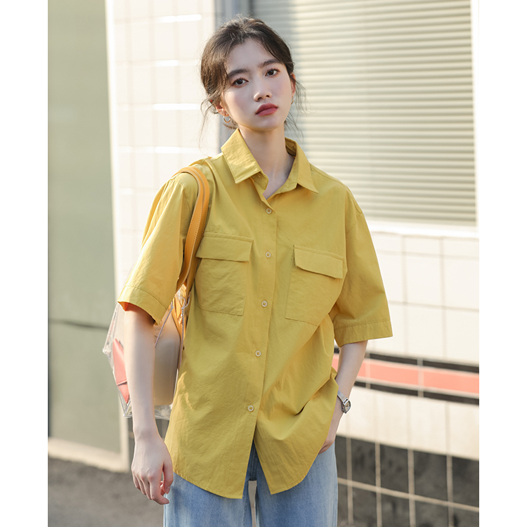 spring Vintage yellow Shirt female Oversize Tops Women short sleeve Girls Blouse Summer Plus Size Blouses femme Blusas 210423
