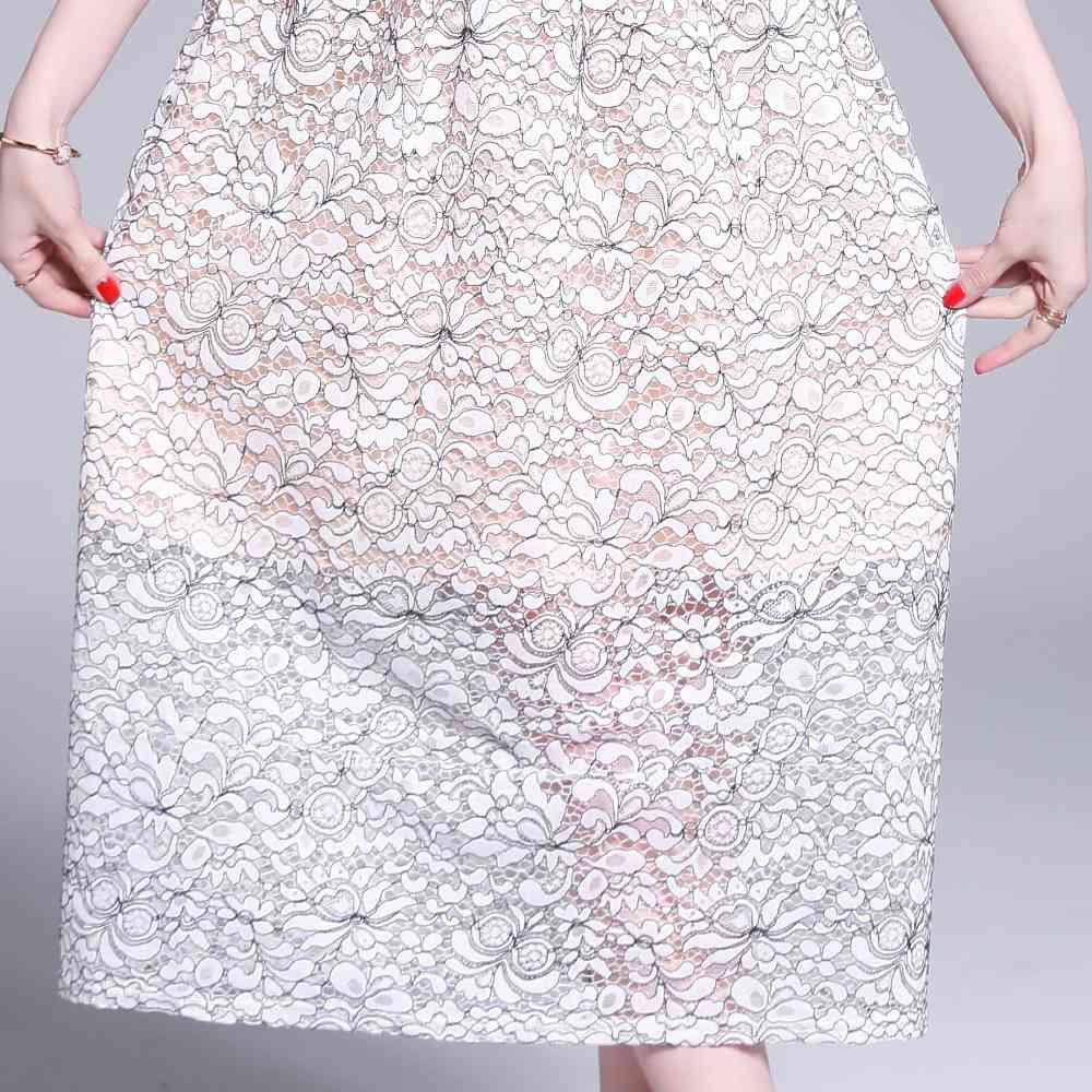 Summer Womans Short Sleeve Ladies Elegant Party Dress Lace Hollow Out Women Long Dresses Vestidos 210520