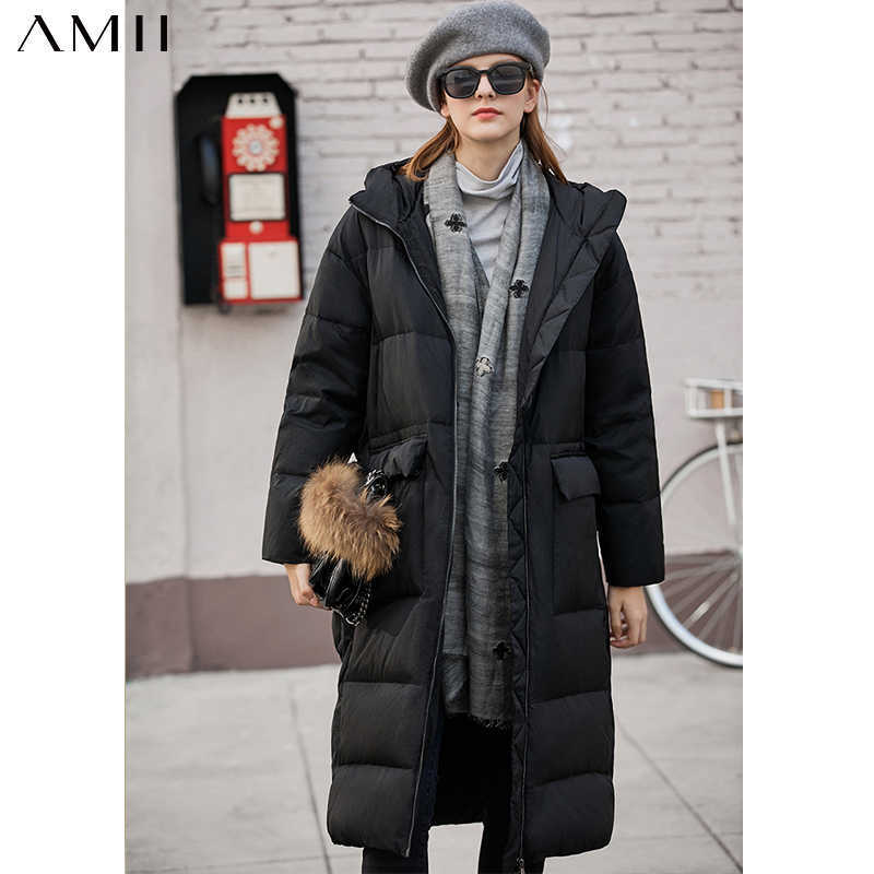 Minimalism Women Winter Thick Hooded White duck down Coat Fashion Causal 90%White Female Jacket 11920264 210527