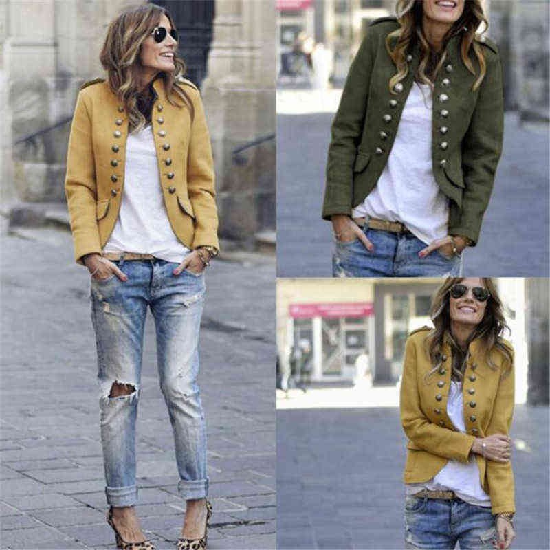 Blazer Women jackets Long Sleeve Row Buckle Self-cultivation Small Suit Loose Yellow Red Coat Pattern Style Femme Mujer 211122