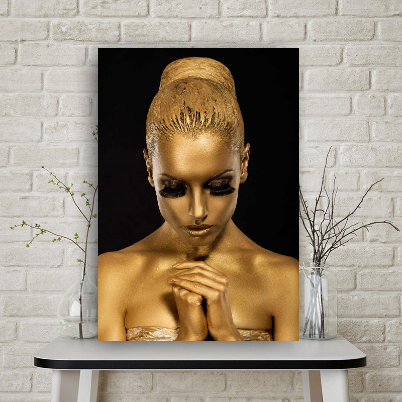 African Golden Woman Poster Wall Art Canvas Painting Abstract Portrait Picture HD Print For Living Room Home Decoration Cuadros