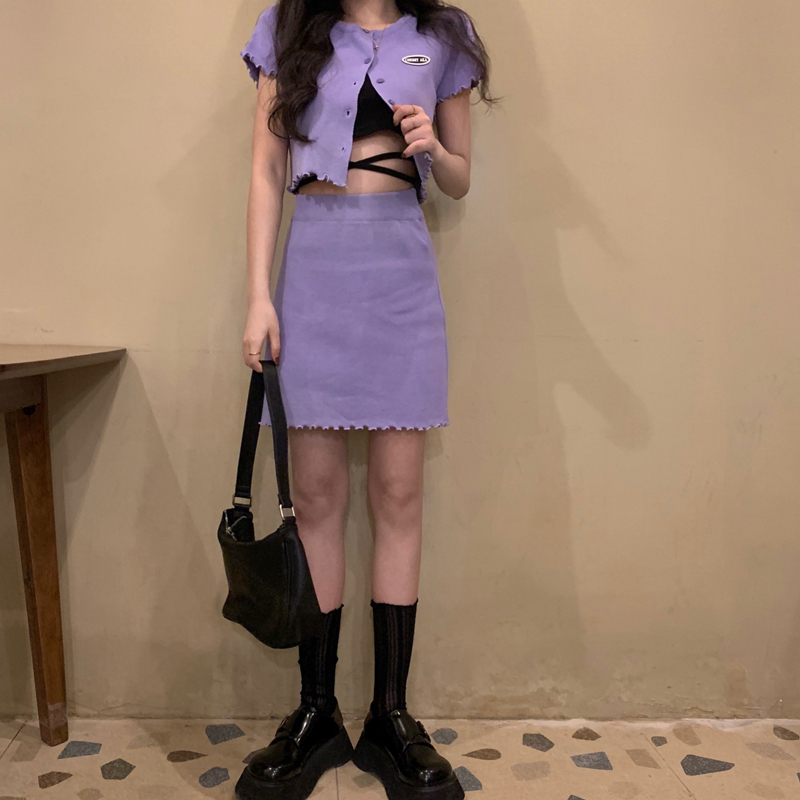 3colors two pcs set summer autumn korean style slim knitted cardigan+mini skirt 2pcs set women clothing set (C1300 210423
