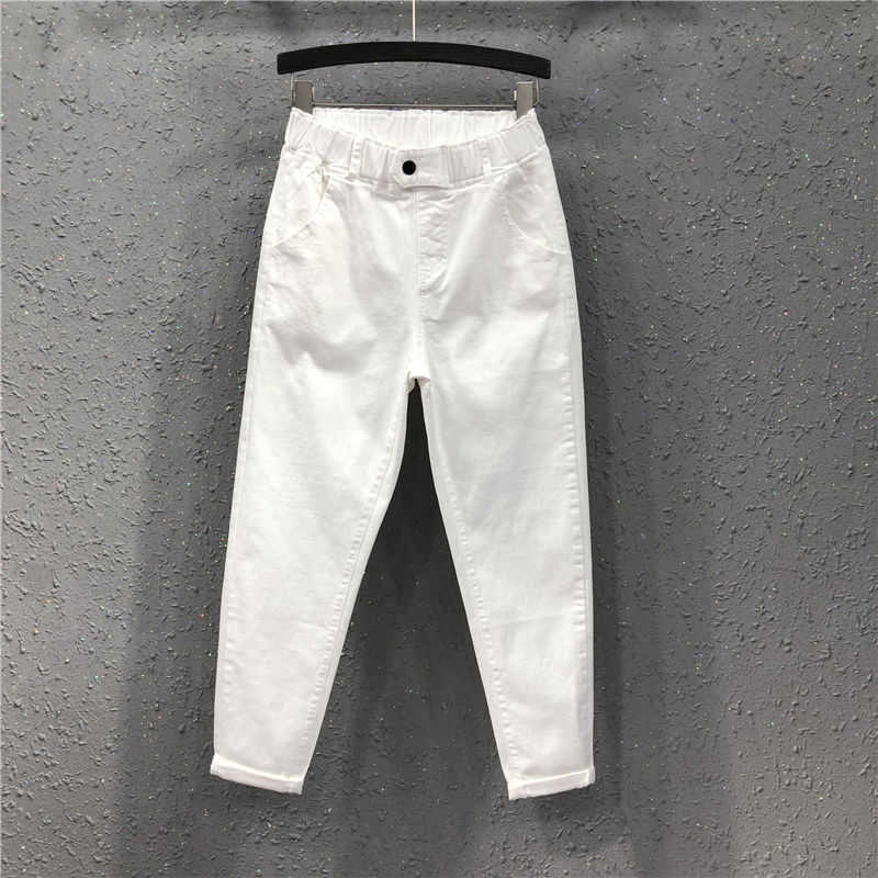 Arrival Summer Women Harem Pants Allmatched Casual Cotton Denim Elastic Waist Plus Size Yellow White Jeans D321 210922
