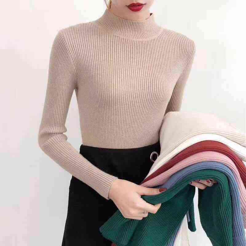 Bonjean Knitted Jumper Autumn Winter Tops Turtleneck Pullovers Casual Sweaters Women Shirt Long Sleeve Short Slim Sweater Girls 211109