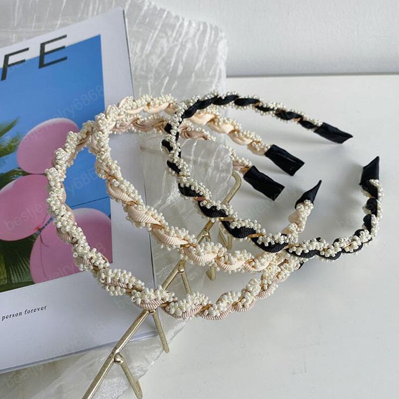 Fashion Women Headband Fresh Pearls Beaded Cross-wound Hairband Light Fresh Hairband For Girls Hair Accessories
