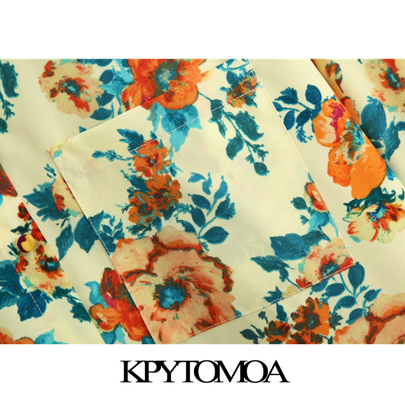 Women Fashion With Pockets Floral Print Loose Blouses Short Sleeve Button-up Female Shirts Blusa Chic Tops 210420