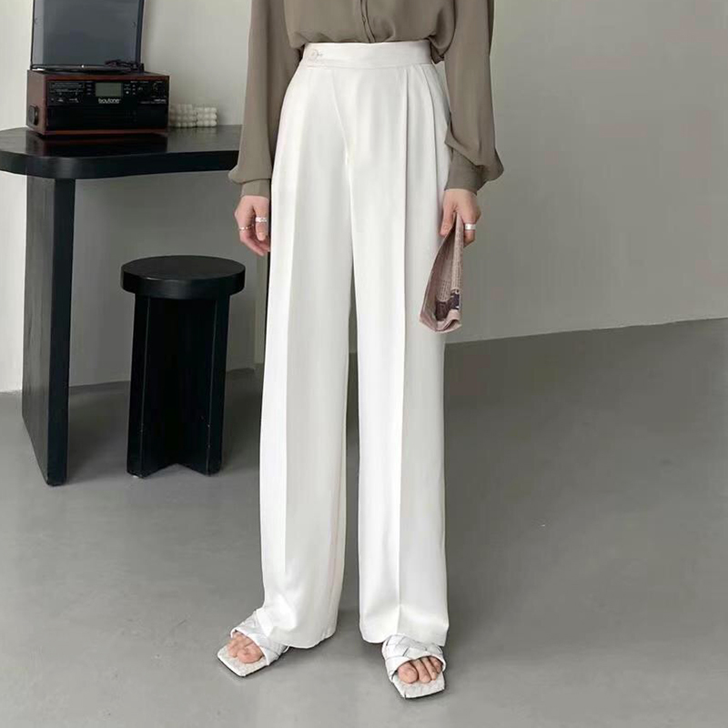 Work Solid Casual Plus Size Pants Straight OL Minimalist Loose All Match High Waist Wide Leg Women Trousers 210421