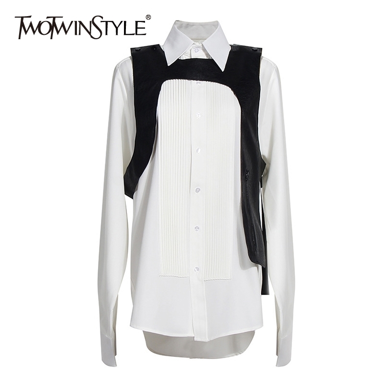 Casual Asymmetrical Women Shirt Lapel Collae Long Sleeve Loose Hit Color Pleated Blouse For Female Fashion Clothing 210524, As picture
Casual Asymmetrical Women Shirt Lapel Collae Long Sleeve Loose Hit Color Pleated Blouse For Female Fashion Clothing 210524, As picture