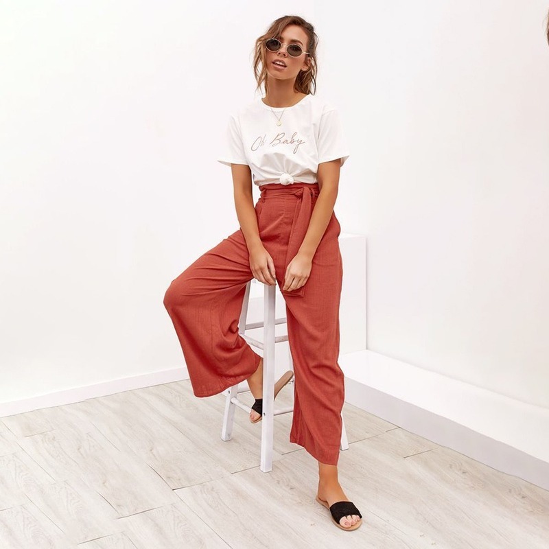 Casual Cotton Linen Pants Women Spring High Waist Wide Leg Summer Office Band Palazzo Trousers Black Yellow Loose 210428