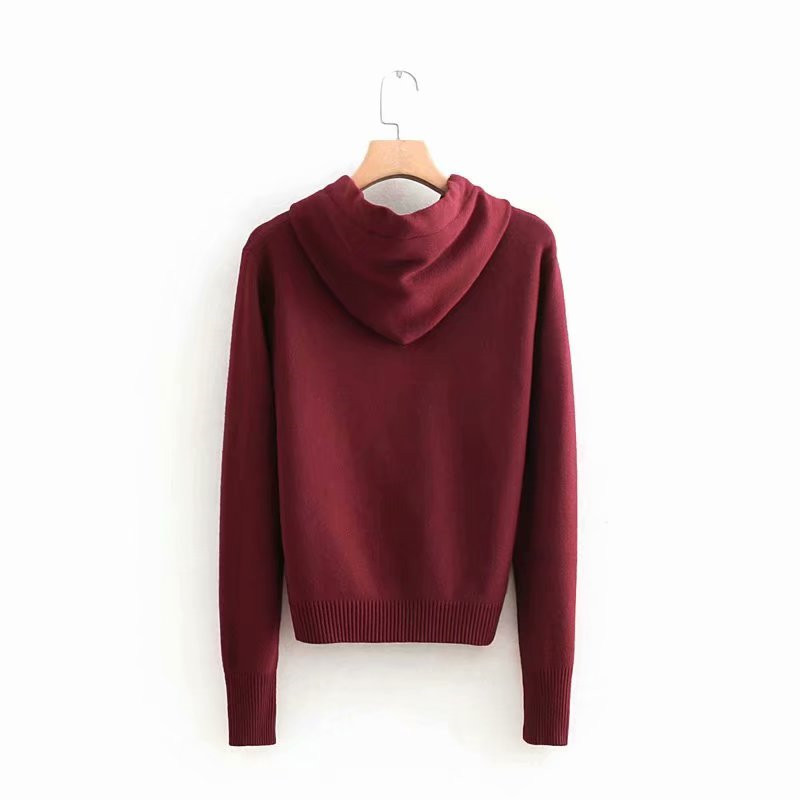 Evfer Women Autumn Fashion Diamond Drawstring Solid Knitted Hoodies Female Casual Long Sleeve High Elastic Knitwear Hooded Tops 210421