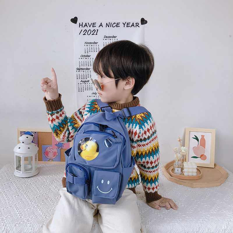 Canvas Children Backpacks Kids Kindergarten School Bags Cartoon Duck Book Bags for Baby Girls Boys Waterproof Toddler Backpack 210809