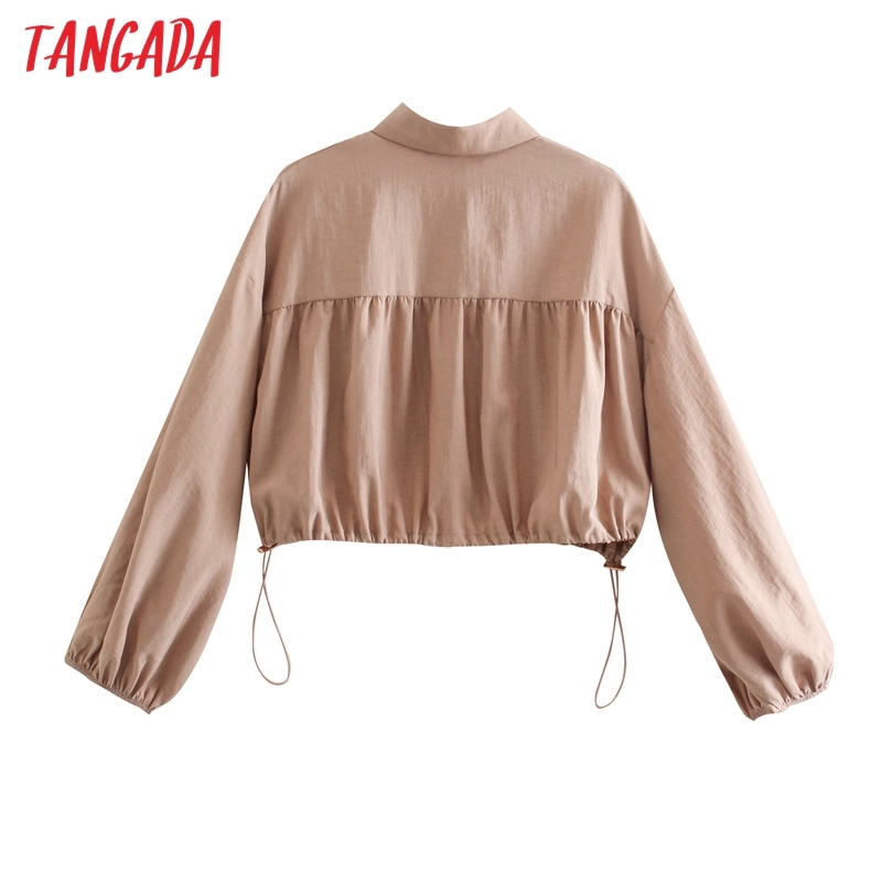 Women Retro Pink Pleated Crop Turn Down Collar Chic Female Loose Shirt Tops 4N12 210416