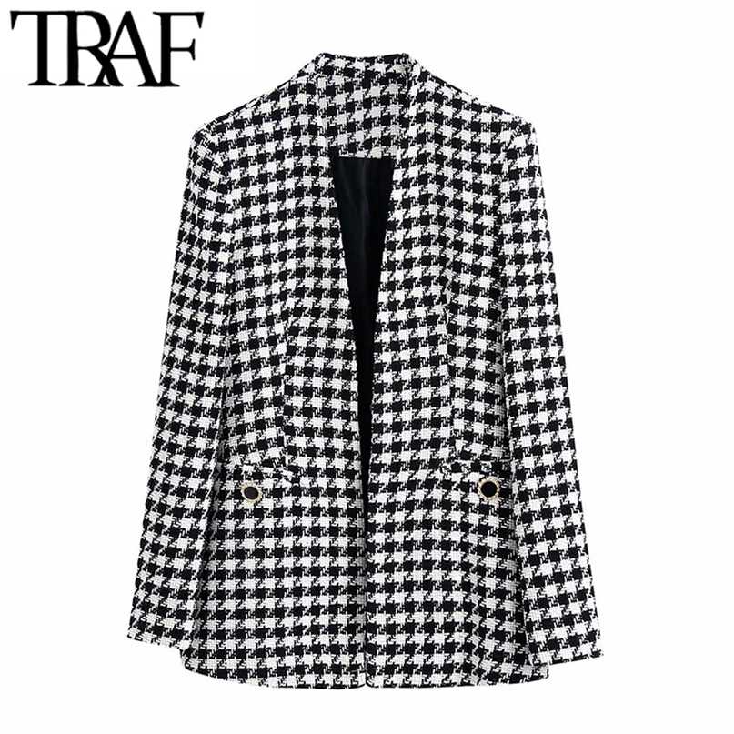 TRAF Women Fashion Tweed Houndstooth Blazer Coat Vintage Long Sleeve Welt Pockets Female Outerwear Chic Veste 211019, As picture
TRAF Women Fashion Tweed Houndstooth Blazer Coat Vintage Long Sleeve Welt Pockets Female Outerwear Chic Veste 211019, As picture