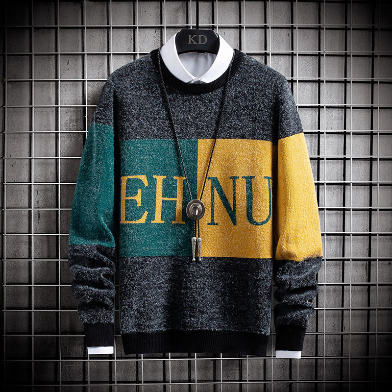 sweater knit men's autumn and winter t shirt youth round neck pullover jacquard backing, White;black
sweater knit men's autumn and winter t shirt youth round neck pullover jacquard backing, White;black