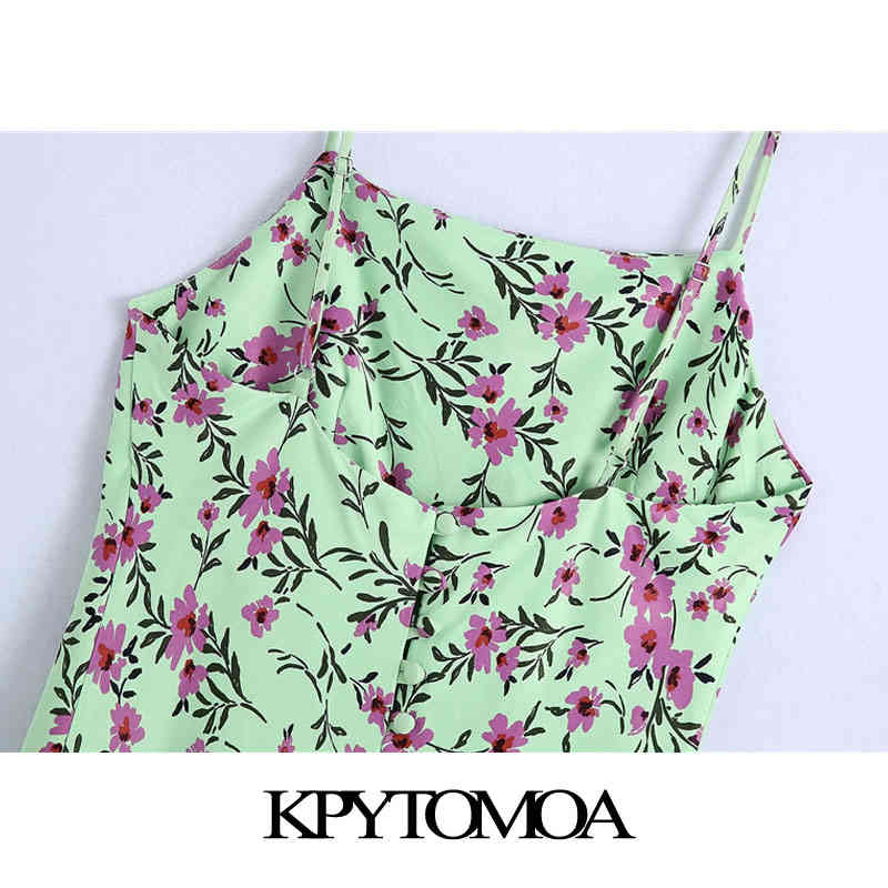 Women Chic Fashion Floral Print Cozy Mini Dress Backless With Buttons Thin Straps Female Dresses Vestidos 210420