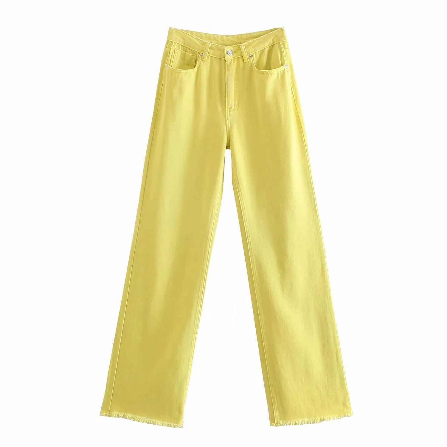 ZA women Slacks candy colors Jeans Mujer full length Wide leg denim pants pocket loose fashion Trousers High waist Pantalon 211006