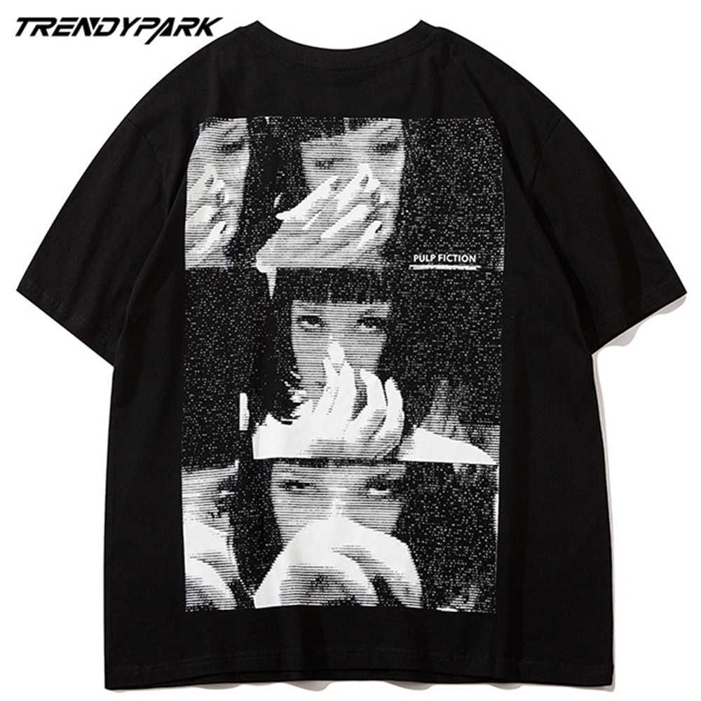 Men's T-shirt with Necklace Girl In Movie Clip Printed Short Sleeve Hip Hop Oversized Cotton Casual Harajuku Tops Tee T-shirts 210601