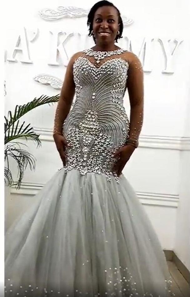 2021 Plus Size Arabic Aso Ebi Luxurious Crystals Mermaid Wedding Gowns Sheer Neck Long Sleeves Bridal Dresses ZJ255