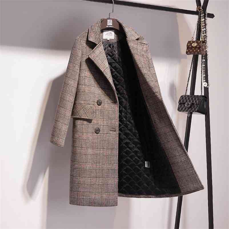 Autumn Winter Coat Women Long Coats Vintage Korean Thick Ladies Jacket Plaid Blend Woolen Outerwear Office Lady Warm 210517, Khaki
Autumn Winter Coat Women Long Coats Vintage Korean Thick Ladies Jacket Plaid Blend Woolen Outerwear Office Lady Warm 210517, Khaki