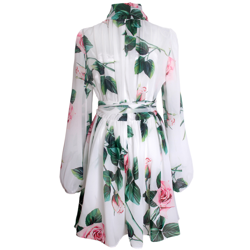 Summer Women Vintage Loose High Waist Slim Was Thin Elegant Printed Bow Tie Dress Female Fashion ZA4303 210427