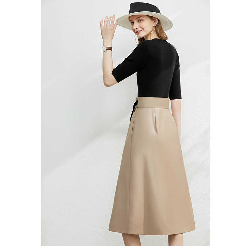 Minimalism Autumn Fashion Solid Belt Women Skirt Causal High Waist Aline Irregular Hem Female 12040091 210527