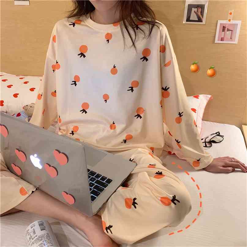 SLPBELY Pajamas Set Leisure wear Women Pyjamas Women Sleepwear Night suit Home Wear Women Summer Cartoon Cotton Nightwear 210924