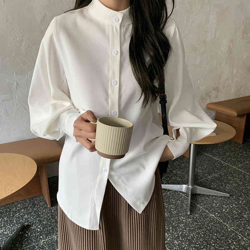 Loose Stylish Brief Lapel Students Chic Oversize Large Size Sweet Slim Gentle All Match Office Lady Shirts 210421