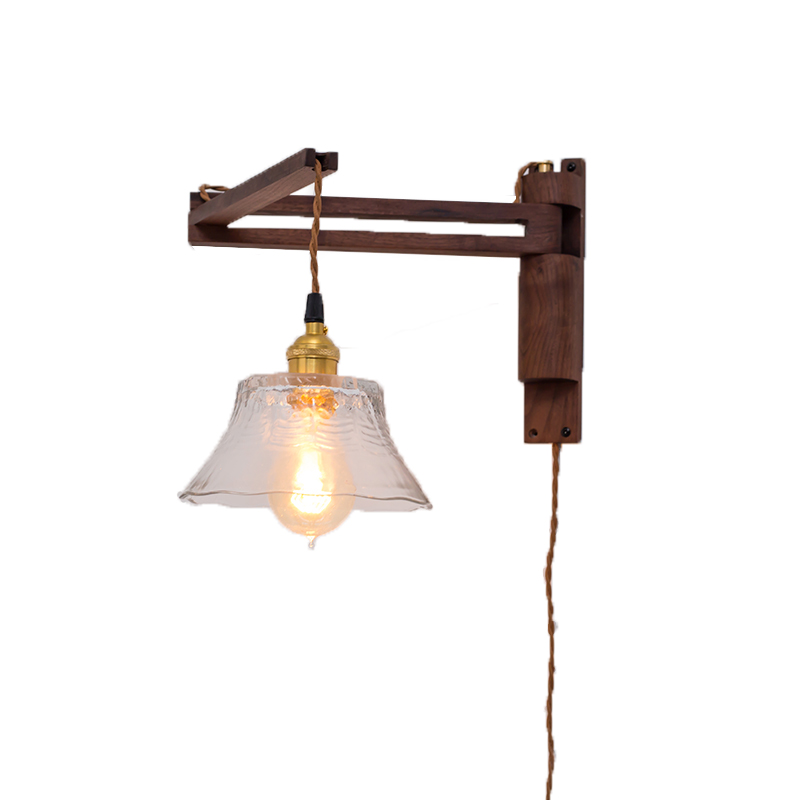 Black Walnut Vintage Japanese Wall Lamp Bedroom Corridor Study Retractable Mirror Front Light